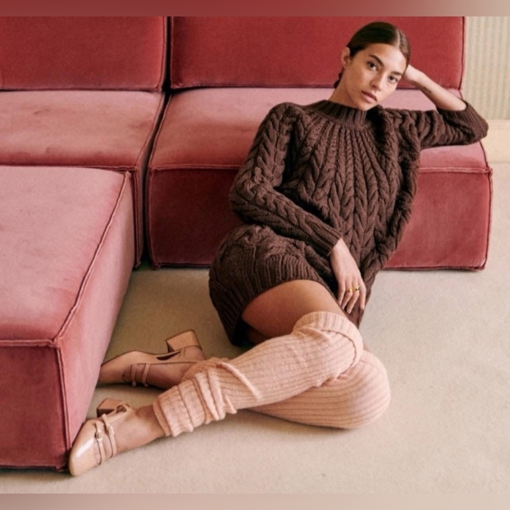 Sezane drew Cable Knit Brown Sweater dress